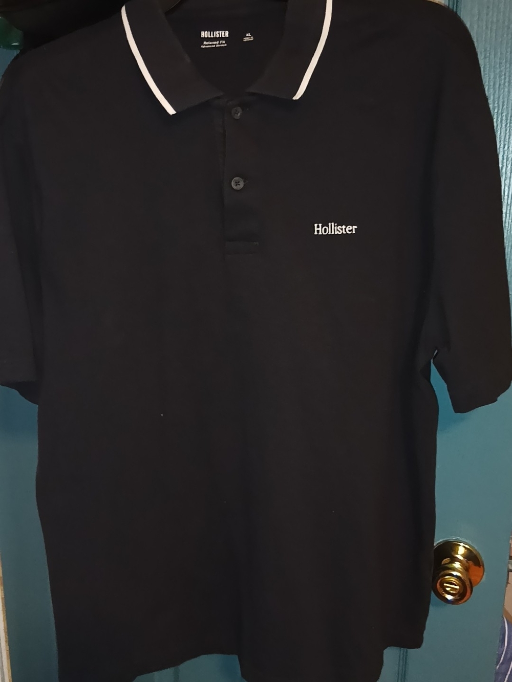 Hollister Black Polo with White Collar Trim